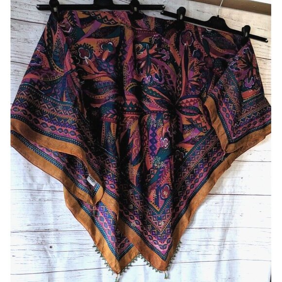 Sarah Clothes Square Shawl Scarf Folk Gypsy Style Multicolor Cotton Beads 45*45" - Picture 8 of 16